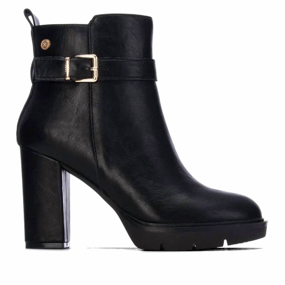 NEW XTI women's block heel ankle booties in black